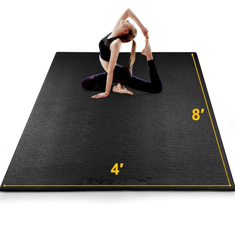 BesWin Large Exercise Mat 8' x 4'(6mm), Extra Thick Workout Mats for Home Gym Flooring, High Density Non-Slip Gym Mats Fitness Mat for Cardio, Weights, Jump Rope, Fitness - Use With or Without Shoes - Image 1