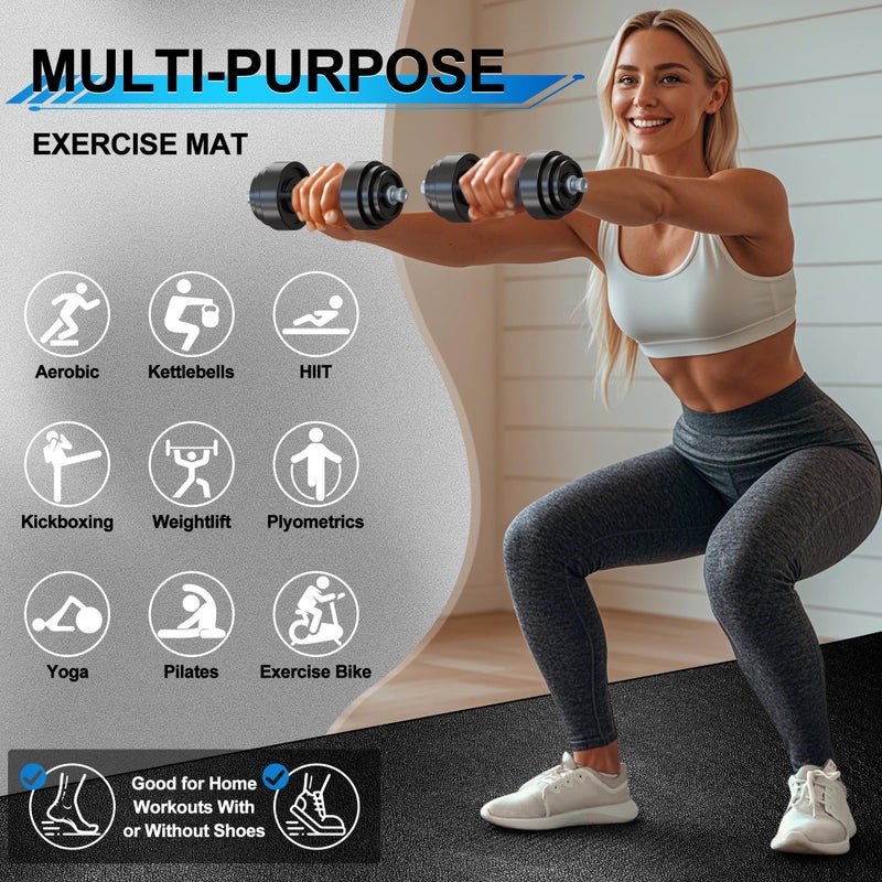 BesWin Large Exercise Mat 8' x 4'(6mm), Extra Thick Workout Mats for Home Gym Flooring, High Density Non-Slip Gym Mats Fitness Mat for Cardio, Weights, Jump Rope, Fitness - Use With or Without Shoes - Image 3