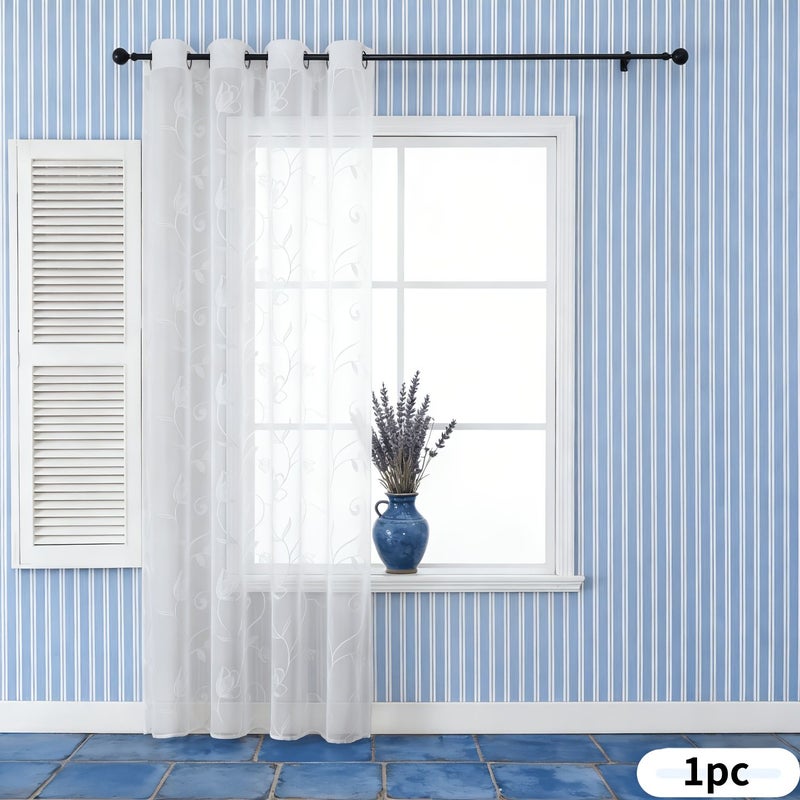 1pc White Creative Embroidered Tulip Sheer Curtain 120x213 Nordic Minimalist Style Sunshade Thermal Insulating for Bedroom Living Room Outdoor Bali Yarn Drapery - Image 1