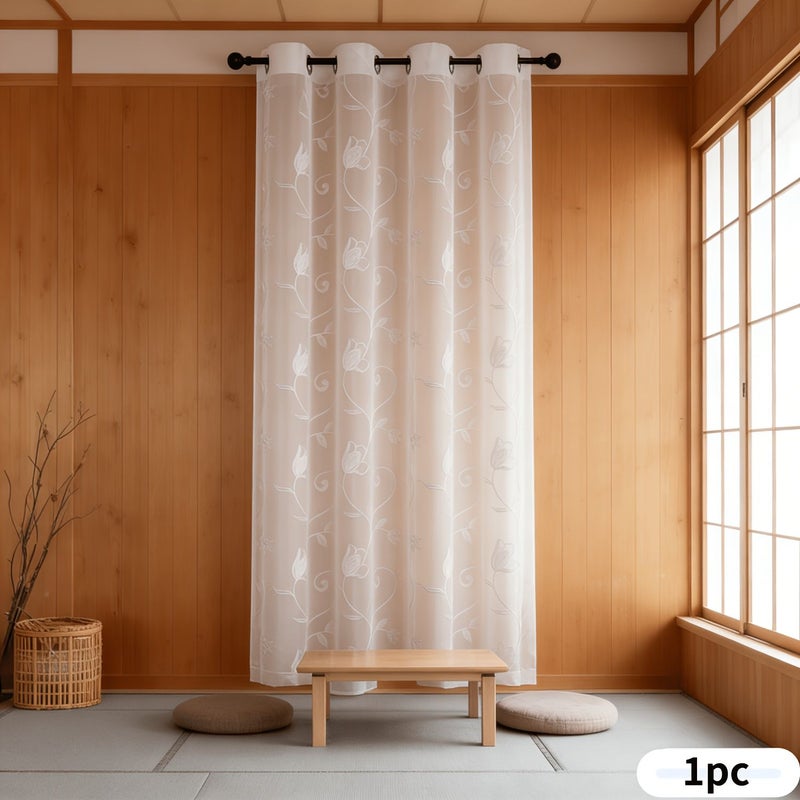 1pc White Creative Embroidered Tulip Sheer Curtain 120x213 Nordic Minimalist Style Sunshade Thermal Insulating for Bedroom Living Room Outdoor Bali Yarn Drapery - Image 3