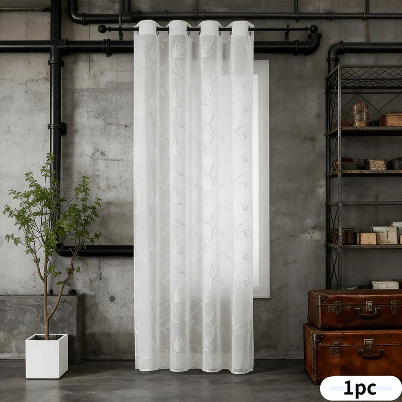 1pc White Creative Embroidered Tulip Sheer Curtain 120x213 Nordic Minimalist Style Sunshade Thermal Insulating for Bedroom Living Room Outdoor Bali Yarn Drapery - Image 5