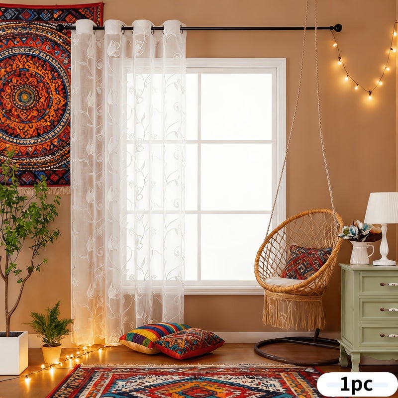1pc White Creative Embroidered Tulip Sheer Curtain 120x213 Nordic Minimalist Style Sunshade Thermal Insulating for Bedroom Living Room Outdoor Bali Yarn Drapery - Image 4