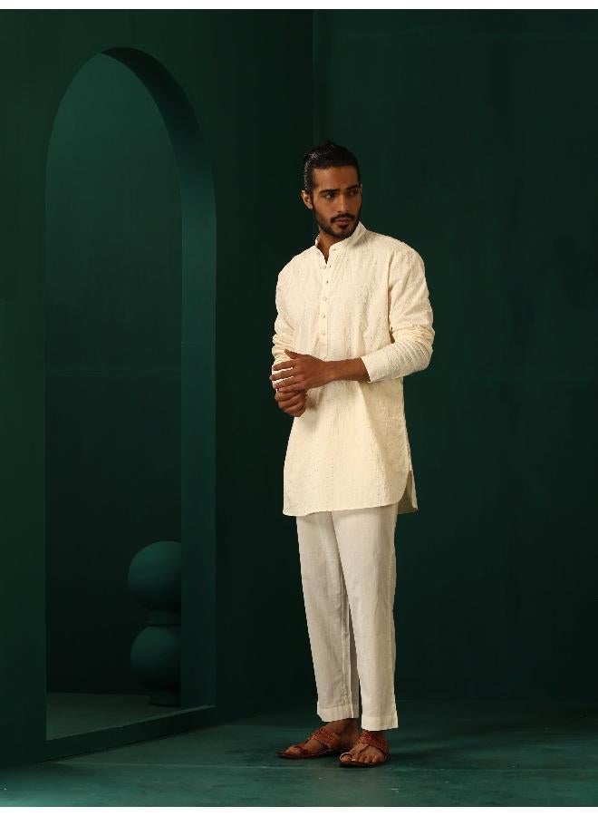 ترو برونز Men's Ivory Tonal Cotton Co-ord Set  - Image 2