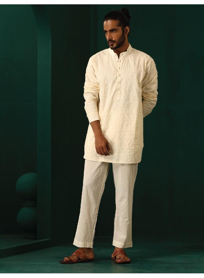 ترو برونز Men's Ivory Tonal Cotton Co-ord Set  - Image 1