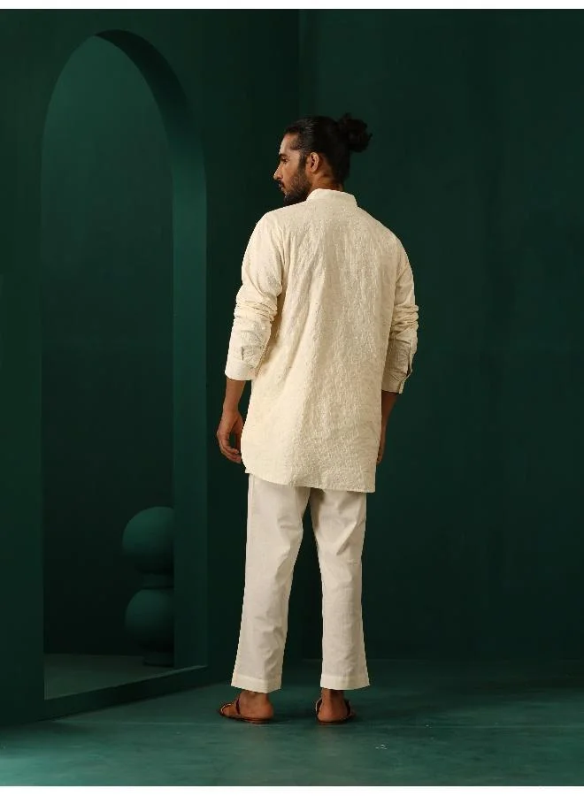 trueBrowns Men's Ivory Tonal Cotton Co-ord Set
