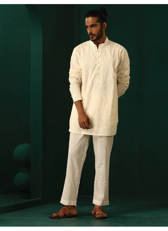 ترو برونز Men's Ivory Tonal Cotton Co-ord Set