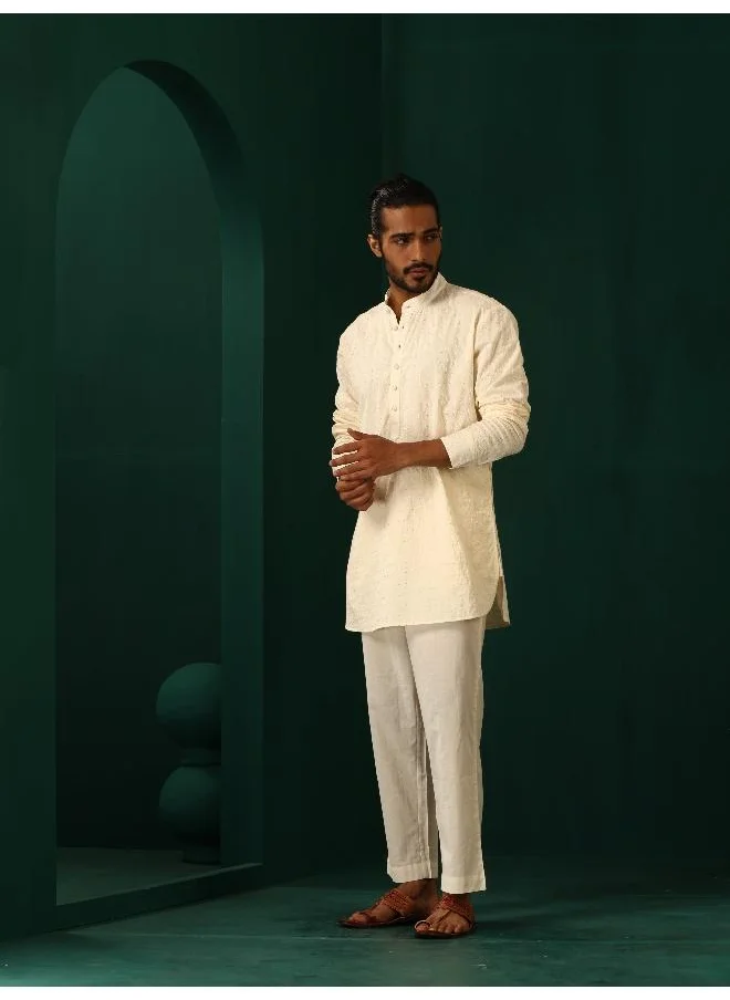 ترو برونز Men's Ivory Tonal Cotton Co-ord Set