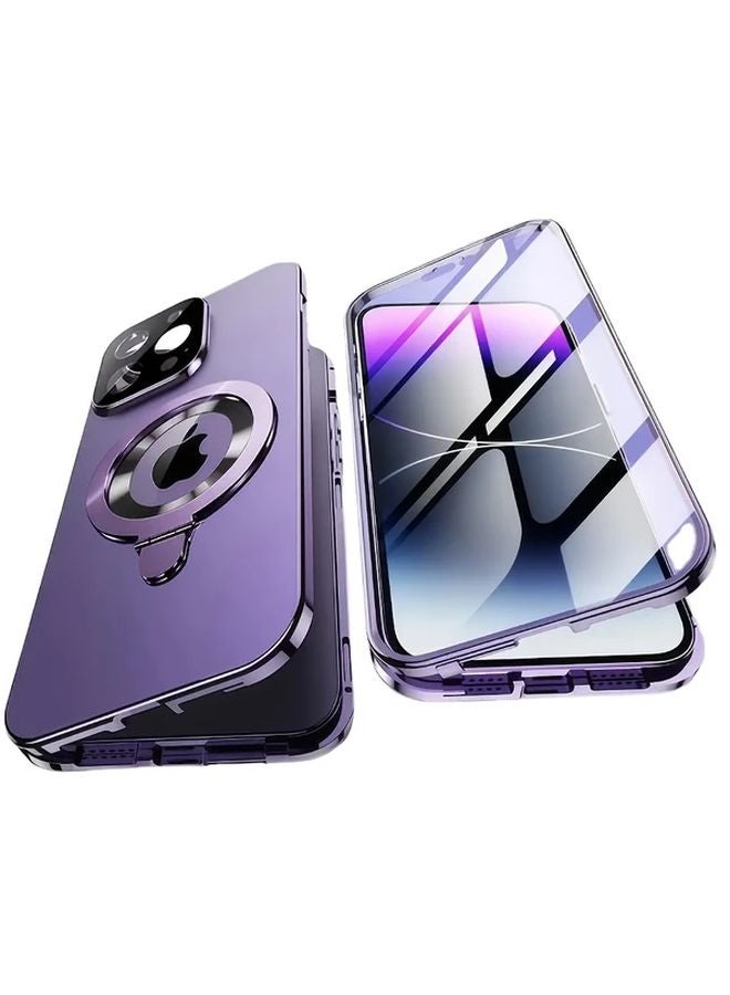 غلاف هاتف مغناطيسي ذهبي شفاف مع حامل خاص بآيفون 14 برو ماكس للحفاظ على الخصوصية - Image 2