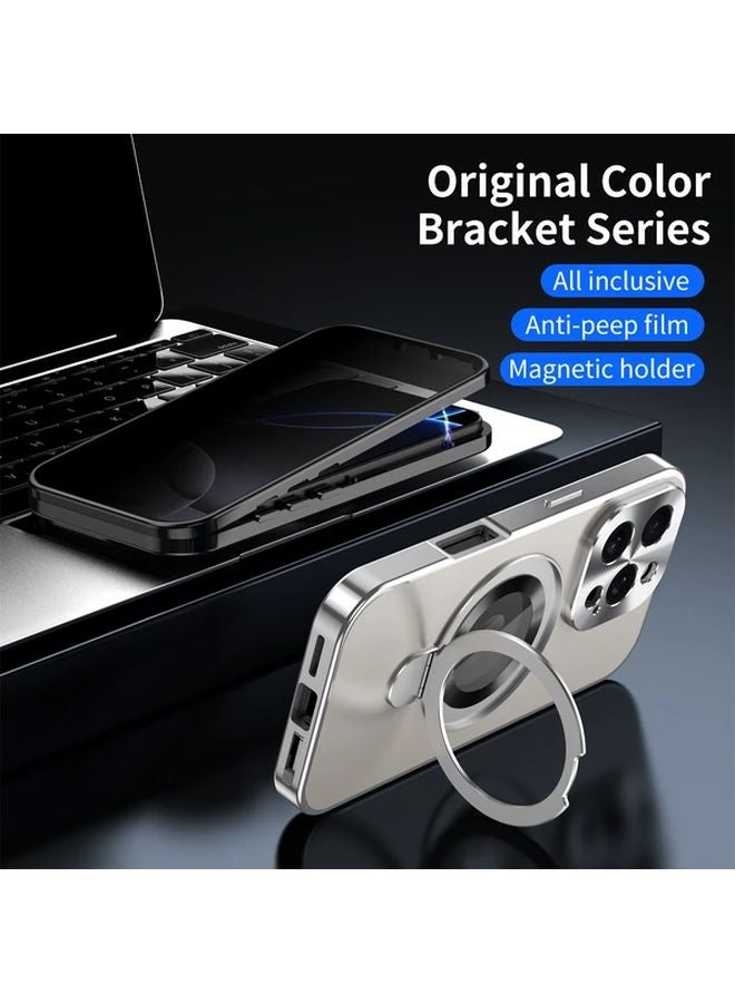 غلاف هاتف مغناطيسي ذهبي شفاف مع حامل خاص بآيفون 14 برو ماكس للحفاظ على الخصوصية - Image 3