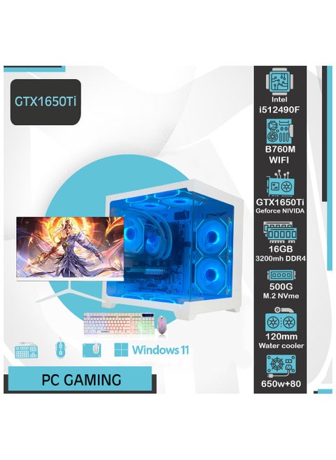 PC Gaming Computer Professional Build - NVIDIA GeForce GTX1650Ti Graphics Card - i5 12490F Processor - B760M Motherboard - Water Cooling + Seven Fans - 16GB 3200MB RAM with Windows 11 Operating System + 24 Inch Professional Gaming Monitor + RGB Mouse and Keyboard