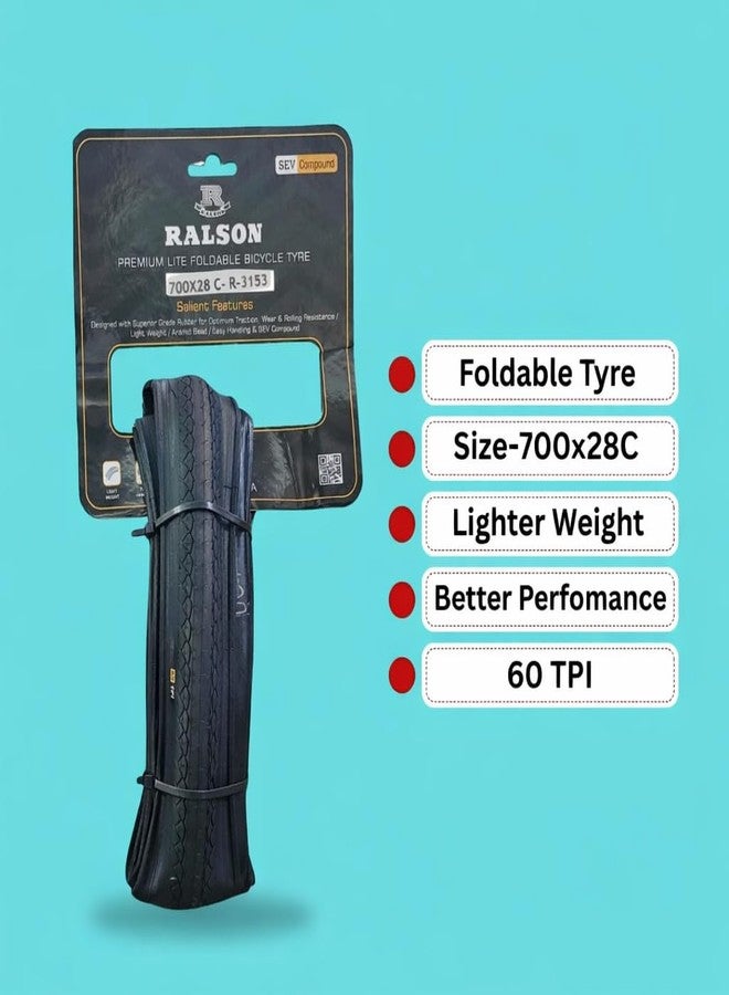 FCCRACING Ralson Foldable Road and Hyrid Bicycle Tyre 700 * 28C 1 Tyre for Bicycle - Image 2