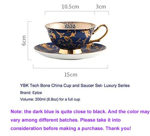 Eplze YBK Tech Euro Style Bone China Cup& Saucer Set, Ceramic Tea Coffee Cup for Home Kitchen Wedding (Retro Flower Pattern- Dark Blue) - Image 2