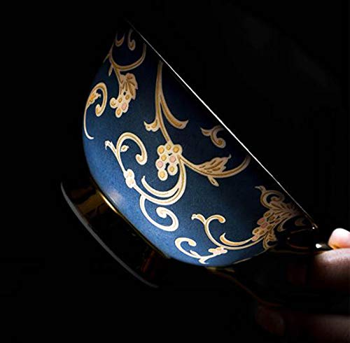 Eplze YBK Tech Euro Style Bone China Cup& Saucer Set, Ceramic Tea Coffee Cup for Home Kitchen Wedding (Retro Flower Pattern- Dark Blue) - Image 4