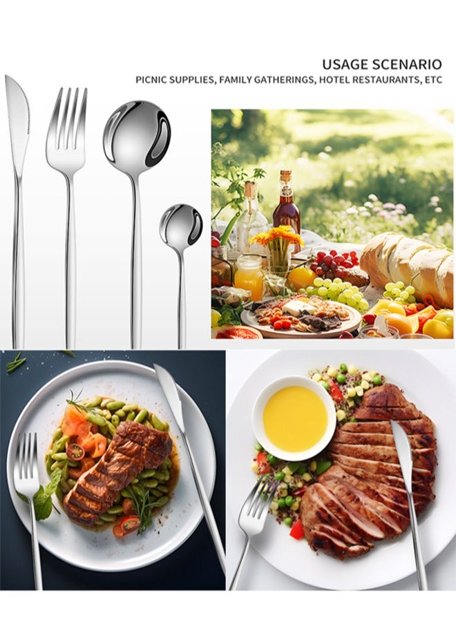 wowofa - 24-Piece Silverware Set, Stainless Steel Flatware Cutlery Set Eating Utensils for 6, Spoons Forks Knives for Home Kitchen, Tableware for Dinner, Simple Design & Mirror Finish, Dishwasher Safe - Image 1