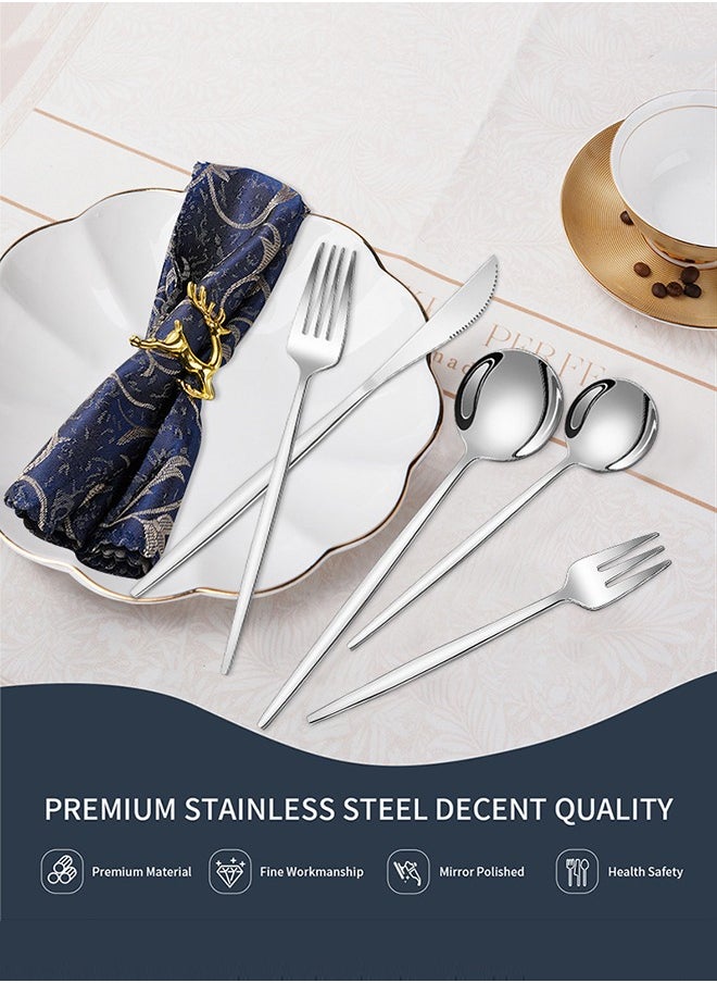 wowofa - 24-Piece Silverware Set, Stainless Steel Flatware Cutlery Set Eating Utensils for 6, Spoons Forks Knives for Home Kitchen, Tableware for Dinner, Simple Design & Mirror Finish, Dishwasher Safe - Image 1