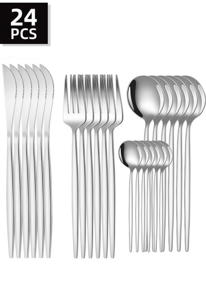 wowofa - 24-Piece Silverware Set, Stainless Steel Flatware Cutlery Set Eating Utensils for 6, Spoons Forks Knives for Home Kitchen, Tableware for Dinner, Simple Design & Mirror Finish, Dishwasher Safe - Image 1