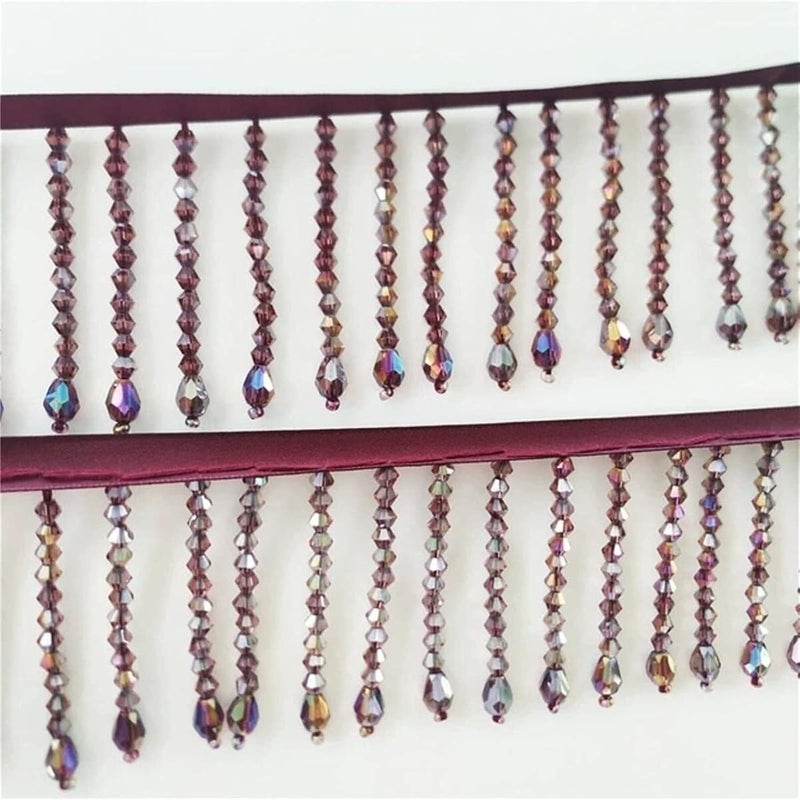 Fringe Trim,Handmade 5.5-6cm Wide Shiny Crystal Beads Beaded Fringe Dancewear Wedding Dress Costumes Fringe DIY Sewing Supplies,1 Yard(Iris Grape) - Image 1