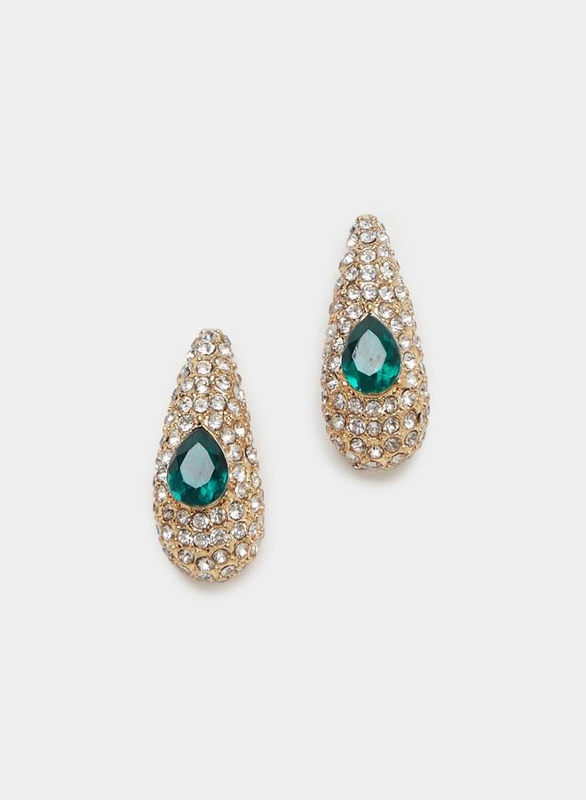 Styli Embellished Green Stone Earrings - Image 1