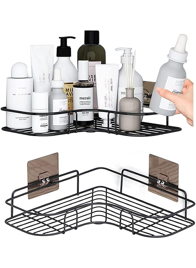 SKY-TOUCH 2Pcs Corner Shower Shelves，Self Adhesive No Drilling Wall Mounted Shower Storage Shelf Organizer For Your Bathroom, Kitchen And Toilet，Iron Art，Black - Image 1