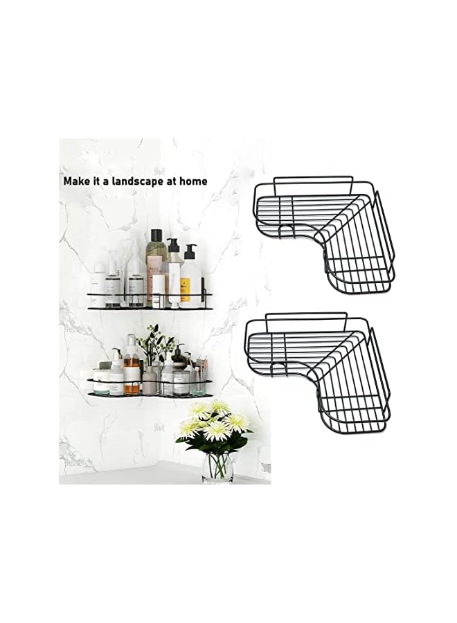SKY-TOUCH 2Pcs Corner Shower Shelves，Self Adhesive No Drilling Wall Mounted Shower Storage Shelf Organizer For Your Bathroom, Kitchen And Toilet，Iron Art，Black - Image 2