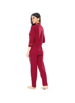 مملكة الإكسسوارات طقم ملابس نوم نسائية مريحة من القطن سادة مكون من قميص وبيجامة  - Image 3