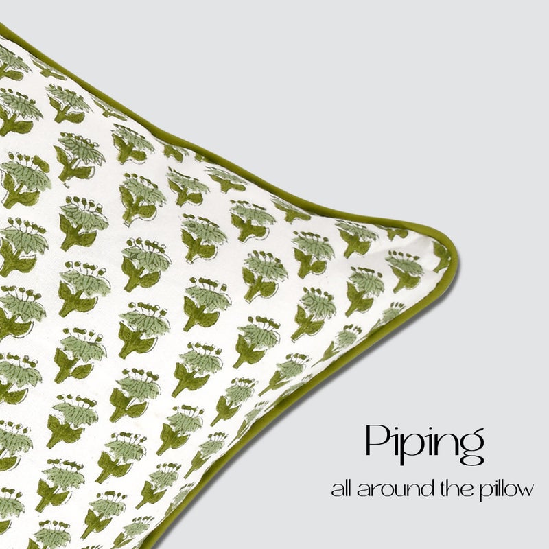 CPC COTTON PRINT CLUB CPC Emerald Green 100% Cotton Block Print Sham Cover 12x20 inch, Handmade Boho Floral Pillowcase, Farmhouse Cottagecore Bedding, Soft Decorative Cushion Cover Gift Spring, Easter - Image 3