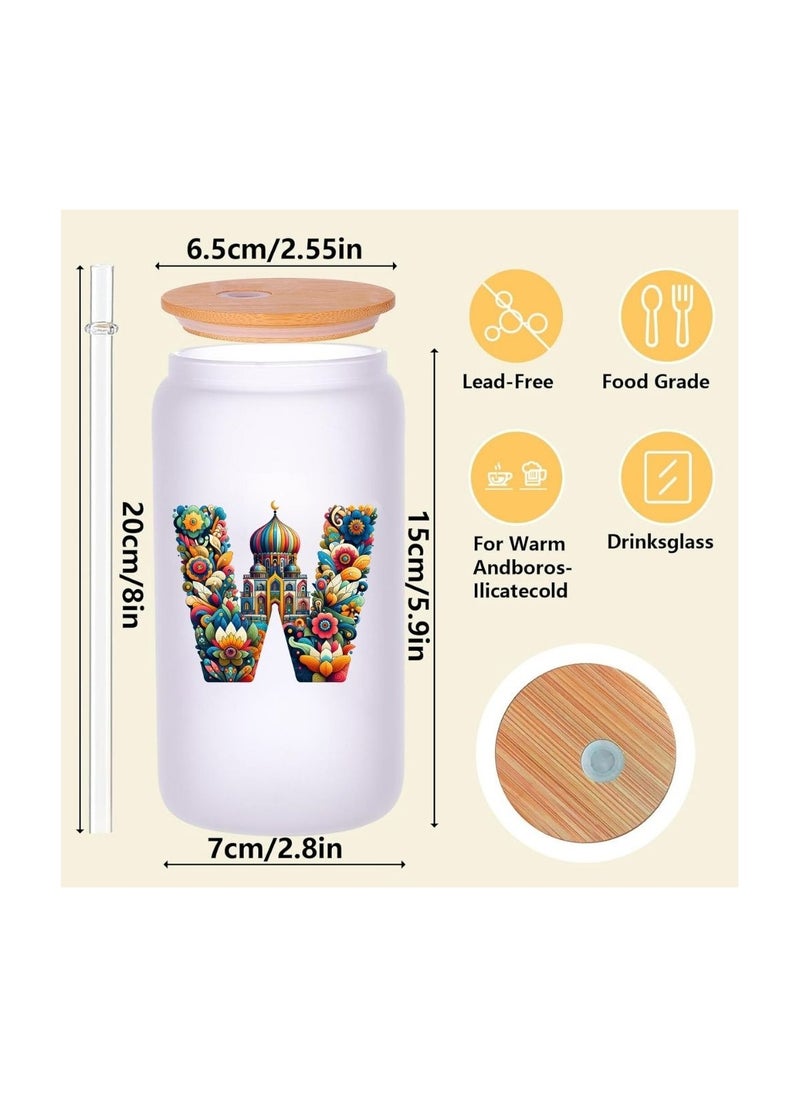 PRINTSHOP4ME Eco-Friendly Reusable Glass Bottle with Straw and Bamboo Lid - 455 ml Initial Monogram Floral Design - Perfect for Iced Coffee, Tea - Durable, and Leak-Proof - Ideal for Office, and Travel  - Image 3