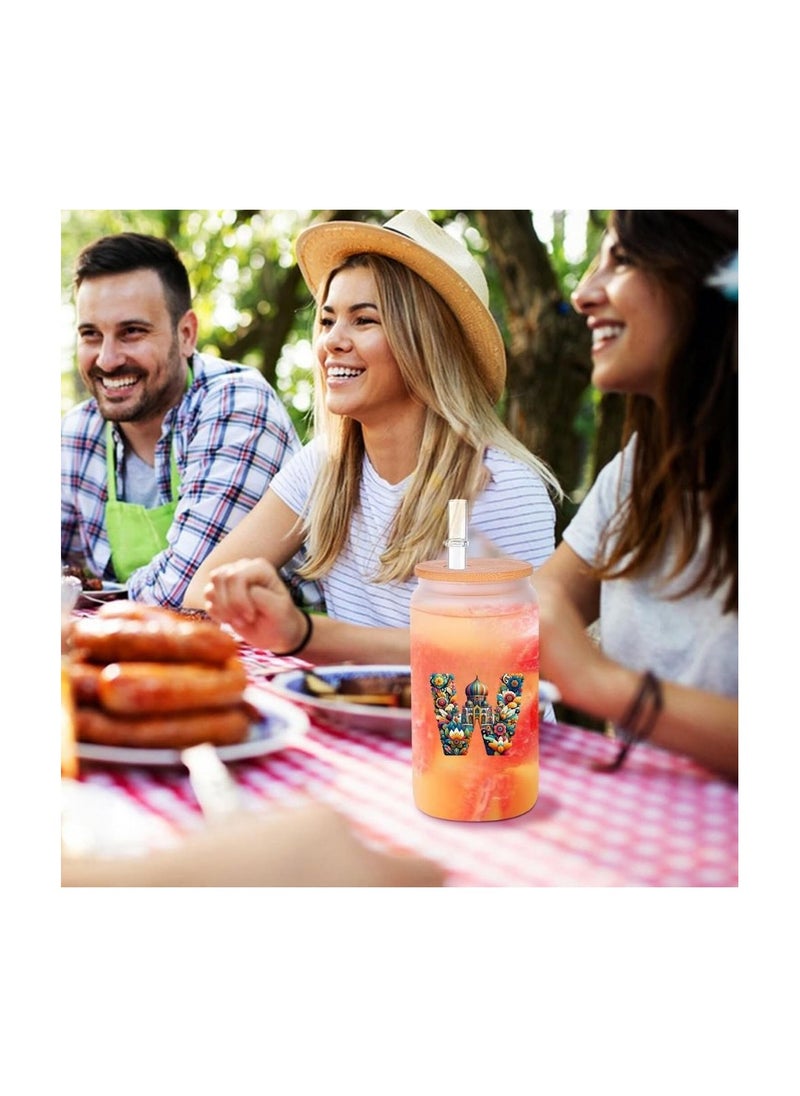 PRINTSHOP4ME Eco-Friendly Reusable Glass Bottle with Straw and Bamboo Lid - 455 ml Initial Monogram Floral Design - Perfect for Iced Coffee, Tea - Durable, and Leak-Proof - Ideal for Office, and Travel  - Image 4
