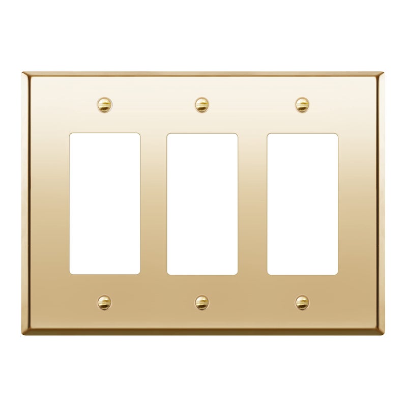 LIDER Decorator Switch or Receptacle Metal Wall Plate Stainless Steel Outlet Cover Corrosion Resistant MidSize 3Gang 488 x 677 201 Stainless Steel LMWP33MPB Polished Brass