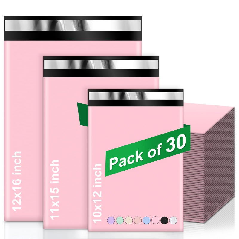 Oududianzi Poly Mailers Multi Size Pack, 30Pack Pink Shipping Bags, Packaging Bags, Self-Seal Polymailers, Mailers Poly Bags, Assorted Shipping Envelopes for Small Business (10x12, 11x15, 12.5x16) - Image 1