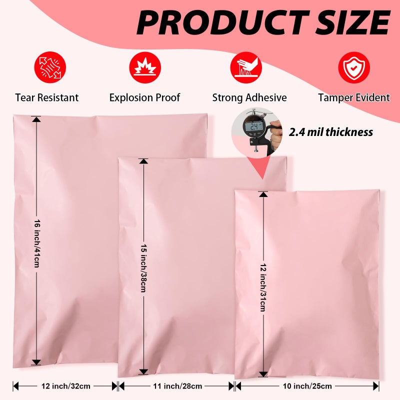 Oududianzi Poly Mailers Multi Size Pack, 30Pack Pink Shipping Bags, Packaging Bags, Self-Seal Polymailers, Mailers Poly Bags, Assorted Shipping Envelopes for Small Business (10x12, 11x15, 12.5x16) - Image 2