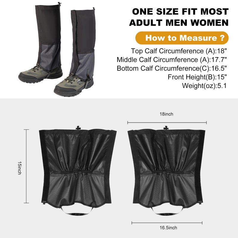 Uponauot Waterproof Gators for Hiking Boots Shoes 600D Oxford Adjustable Lower Leg Gaiters for Men Women Lightweight Hiking Gaiters for Hiking, Trail Running, Hunting, Walking, Mountain Climbing, Snowshoeing - Image 5