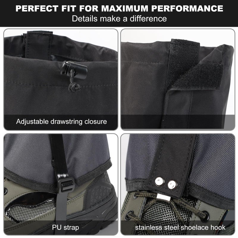 Uponauot Waterproof Gators for Hiking Boots Shoes 600D Oxford Adjustable Lower Leg Gaiters for Men Women Lightweight Hiking Gaiters for Hiking, Trail Running, Hunting, Walking, Mountain Climbing, Snowshoeing - Image 4