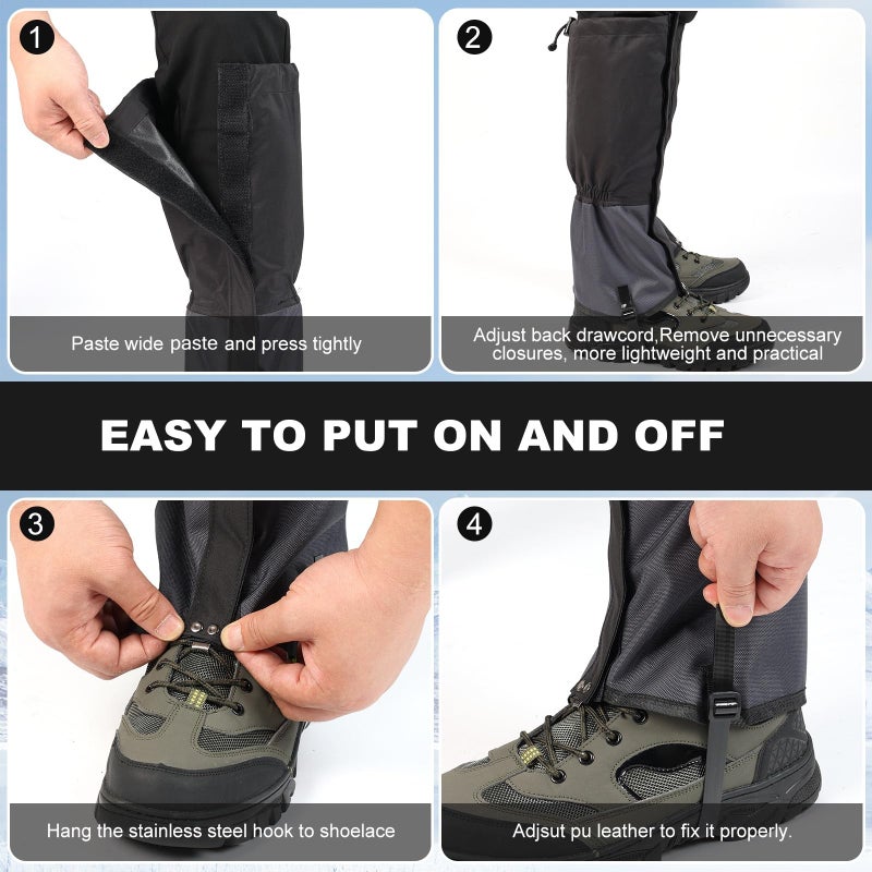 Uponauot Waterproof Gators for Hiking Boots Shoes 600D Oxford Adjustable Lower Leg Gaiters for Men Women Lightweight Hiking Gaiters for Hiking, Trail Running, Hunting, Walking, Mountain Climbing, Snowshoeing - Image 3
