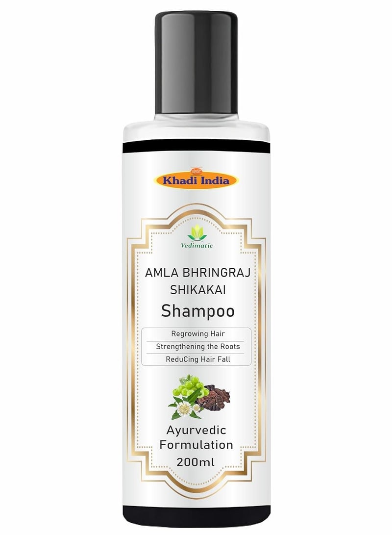 Khadi Natural Herbal Amla Bhringraj Shikakai Shampoo, Pack of 1, 200ml, for Men & Women - Image 1