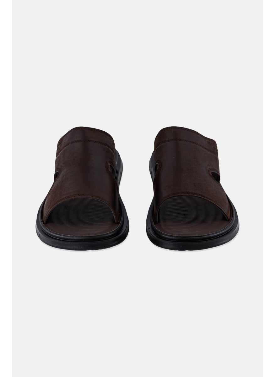 Xti Men Leather Upper Slip On Sandals, Dark Brown  - Image 4