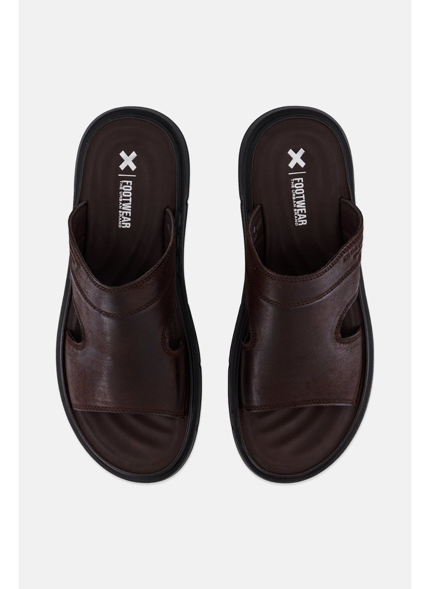 Xti Men Leather Upper Slip On Sandals, Dark Brown  - Image 3