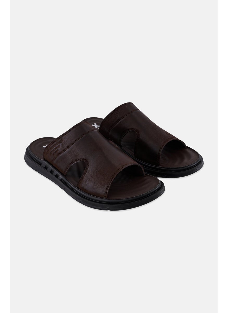 Xti Men Leather Upper Slip On Sandals, Dark Brown  - Image 1
