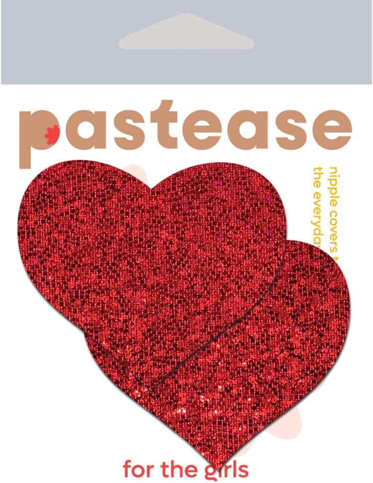 PASTEASE Store Heart Pasties - Glitter Red Heart Nipple Covers for Festivals, Raves, & Lingerie | Halloween Accessory | Latex Free & Made in USA (Glitter Red Heart) - Image 2