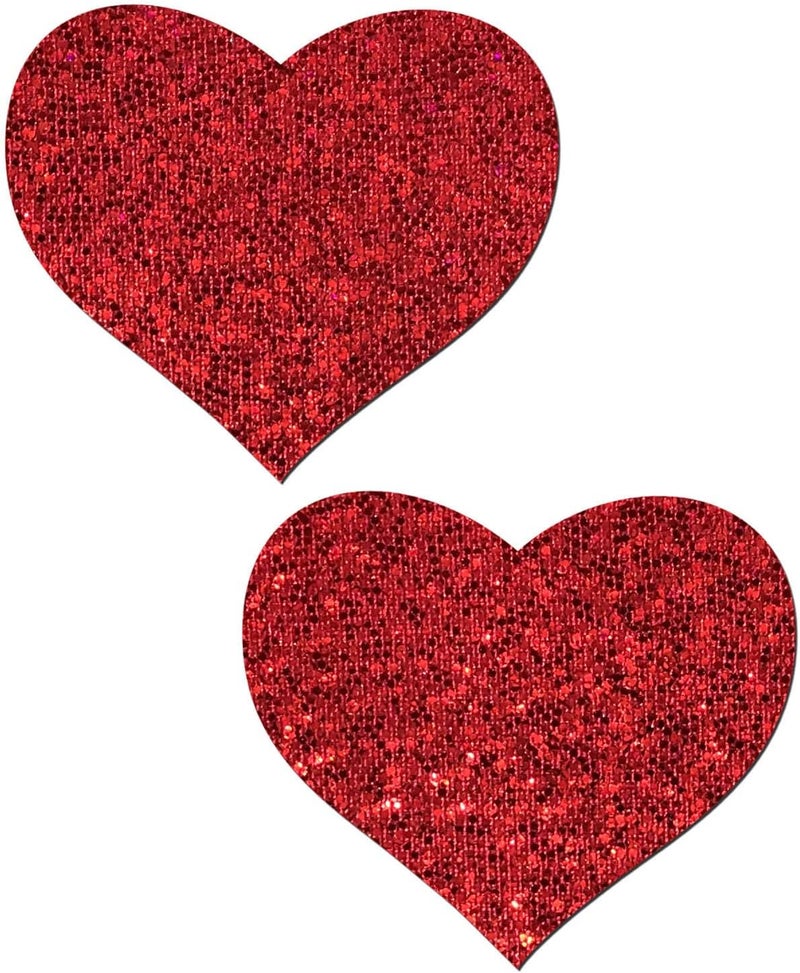PASTEASE Store Heart Pasties - Glitter Red Heart Nipple Covers for Festivals, Raves, & Lingerie | Halloween Accessory | Latex Free & Made in USA (Glitter Red Heart) - Image 1