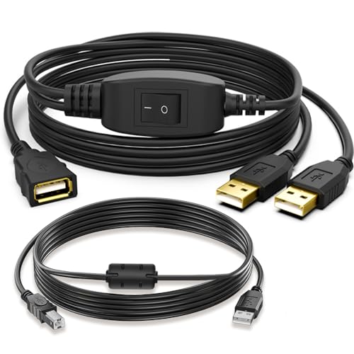 Herfair USB Splitter 1 in 2 Out Printer Cable Splitter for Two Computers to One Printer USB Female to Dual Male Adapter Cord for Scanner/Fax Machine/Computer Peripherals (Both 5FT) - Image 1