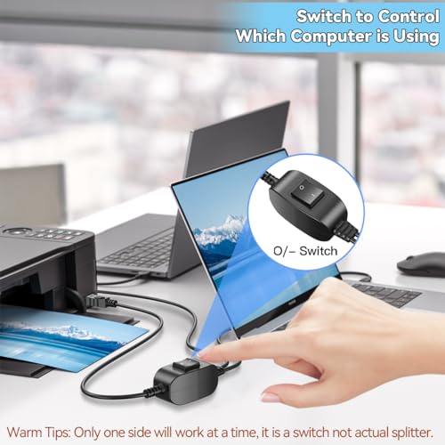 Herfair USB Splitter 1 in 2 Out Printer Cable Splitter for Two Computers to One Printer USB Female to Dual Male Adapter Cord for Scanner/Fax Machine/Computer Peripherals (Both 5FT) - Image 4