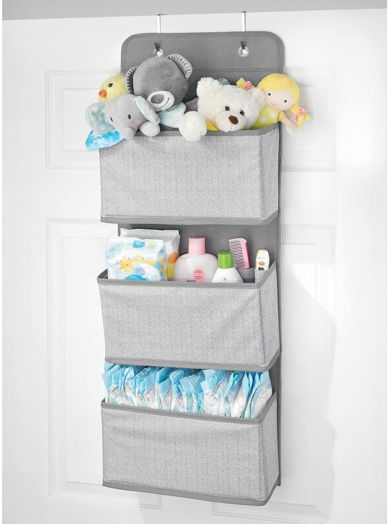 ABTRIX WITH AB Fabric Baby Nursery Hanging Organizers for Over The Door Storage for Kids - 3 Pocket Organizer Caddy with Hooks for Clothing, School, Diaper, Toy, and Outfit Storage - Gray Herringbone - Image 2