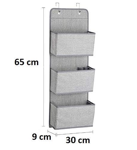 ABTRIX WITH AB Fabric Baby Nursery Hanging Organizers for Over The Door Storage for Kids - 3 Pocket Organizer Caddy with Hooks for Clothing, School, Diaper, Toy, and Outfit Storage - Gray Herringbone - Image 3
