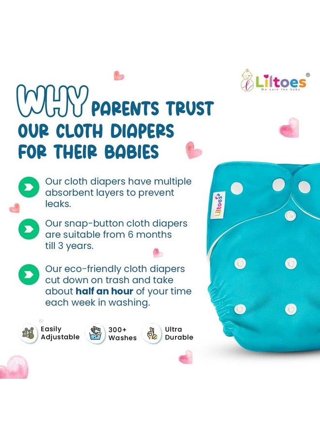 Liltoes Baby'S All In One Washable Reusable Adjustable Cloth 2 Diapers With 4 Inserts (Assorted Colour) - Image 4