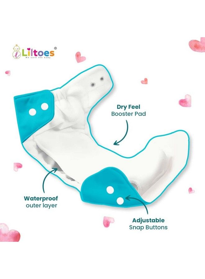 Liltoes Baby'S All In One Washable Reusable Adjustable Cloth 2 Diapers With 4 Inserts (Assorted Colour) - Image 3