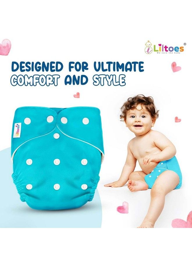 Liltoes Baby'S All In One Washable Reusable Adjustable Cloth 2 Diapers With 4 Inserts (Assorted Colour) - Image 5