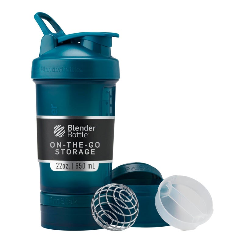 BlenderBottle Shaker Bottle with Pill Organizer and Storage for Protein Powder Classic V2 ProStak System 22Ounce Ocean Blue