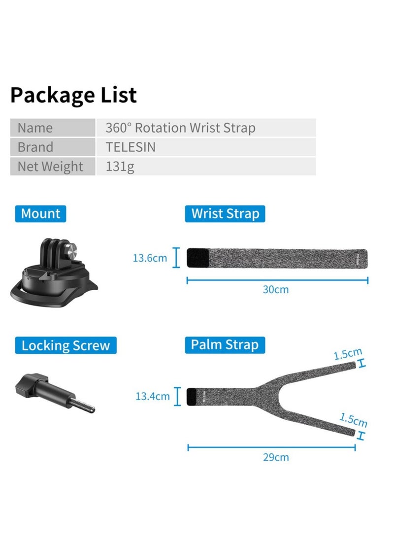 TELESIN - 360 Rotation Arm Plam Ankle Mount Band Holder Cycling Mount for GoPro Max Hero 11 10 9 8 7 6 5 Insta360 One R X2 Go2 DJI Osmo Action 2 Camera Accessories - Image 1