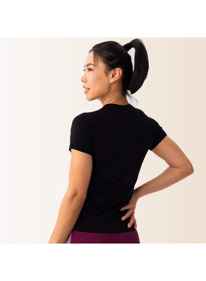 Uto Merino Wool Quick Dry Short Sleeve Sports T-shirt Outdoor Running Hiking Top Women's - Classic Black S - Image 2